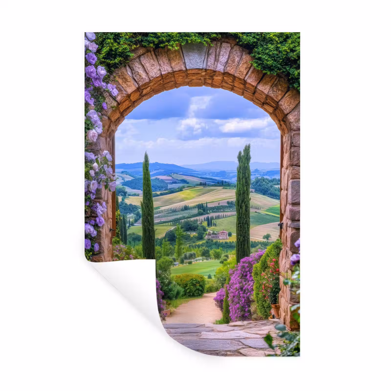 Muursticker - Doorkijk - Toscane - Landschap - Poort — 1
