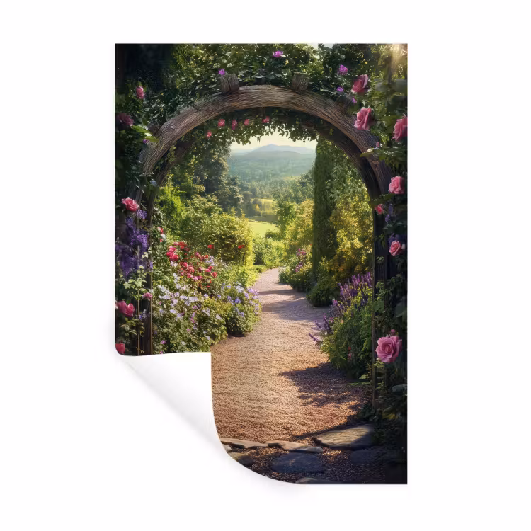 Muursticker - Doorkijk - Bloemen - Natuur - Rozenboog — 1