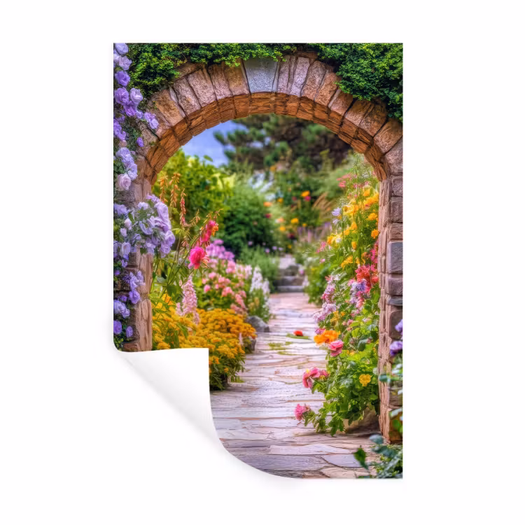 Muursticker - Doorkijk - Bloemen - Pad - Natuur — 1