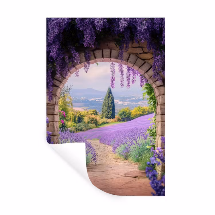 Muursticker - Doorkijk - Lavendel - Bloemen - Paars - Poort — 1