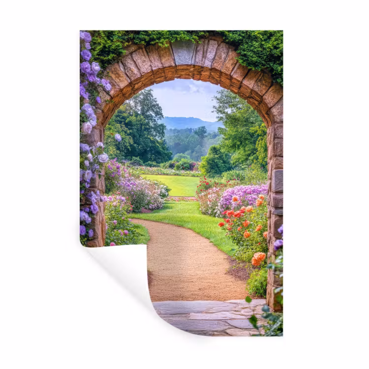 Muursticker - Doorkijk - Poort - Bloemen - Tuin — 1