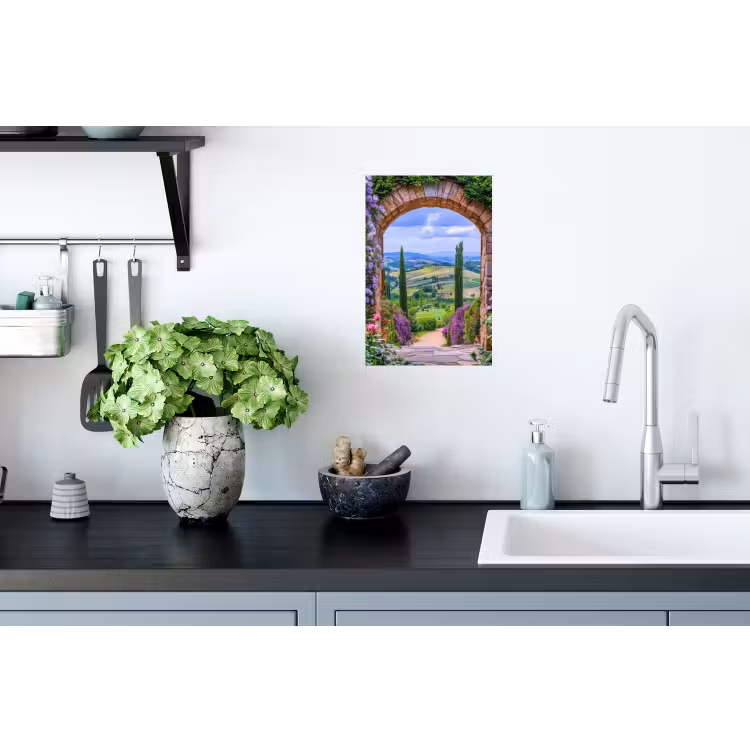 Muursticker - Doorkijk - Toscane - Landschap - Poort — 2