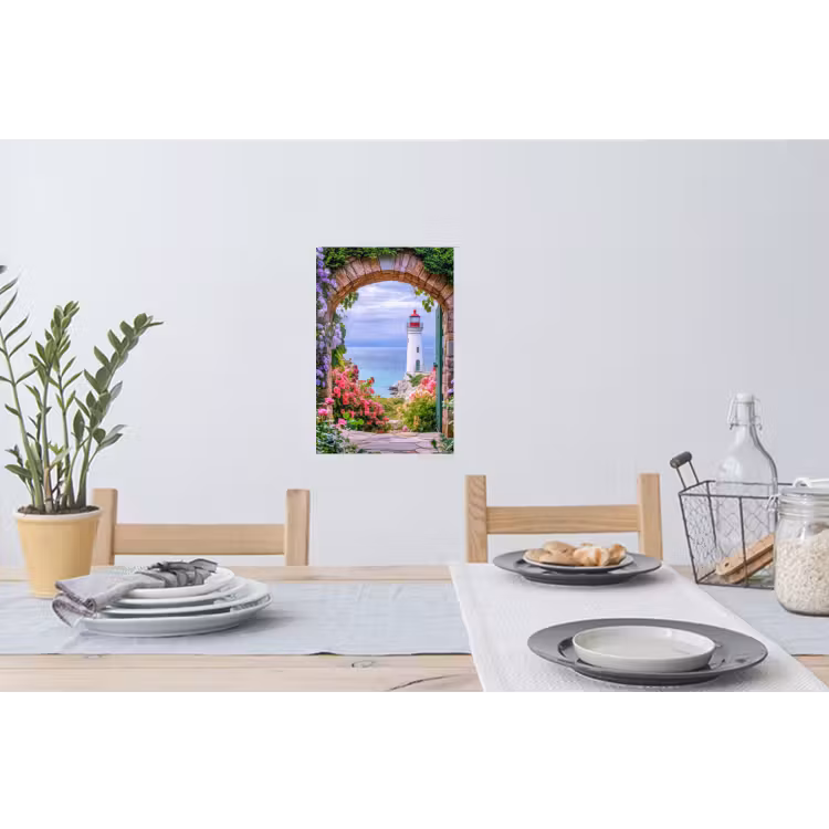 Muursticker - Doorkijk - Vuurtoren - Bloemen - Uitzicht — 3