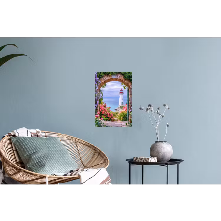 Muursticker - Doorkijk - Vuurtoren - Bloemen - Uitzicht — 4