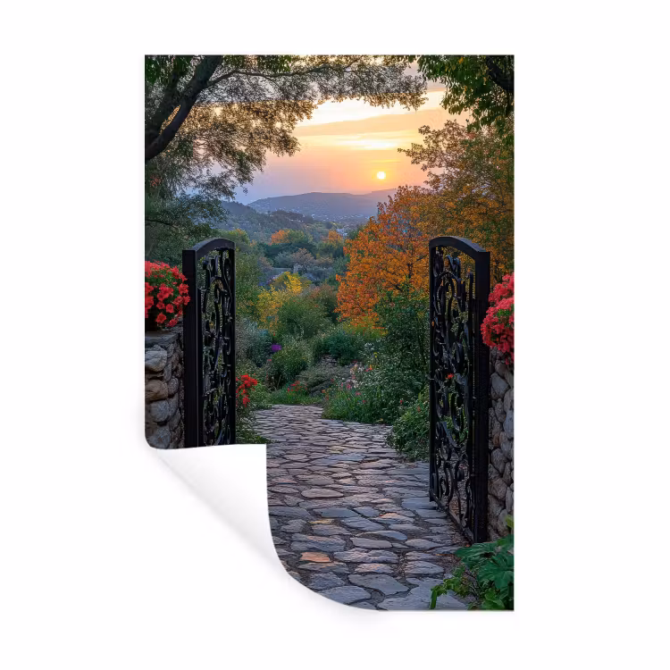 Muursticker - Landschap - Hek - Pad - Zonsondergang - Natuur — 1