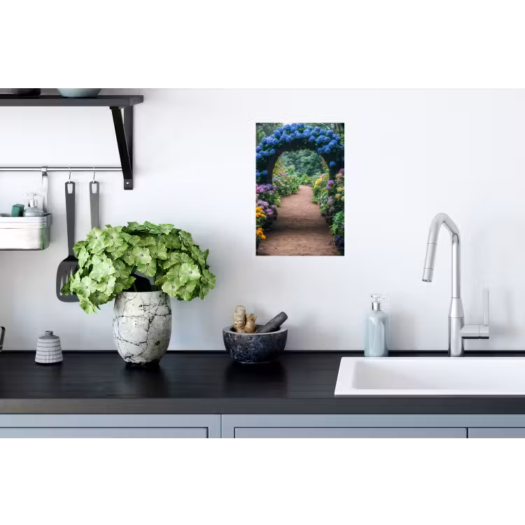 Muursticker - Doorkijk - Bloemen - Hortensia - Pad — 2