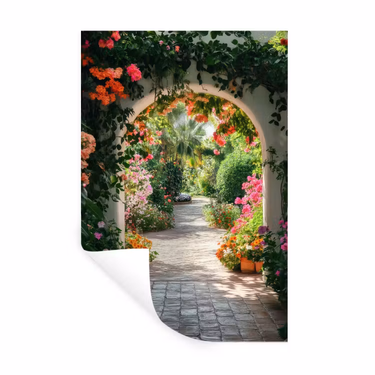 Muursticker - Doorkijk - Bloemen - Natuur - Bloementuin — 1