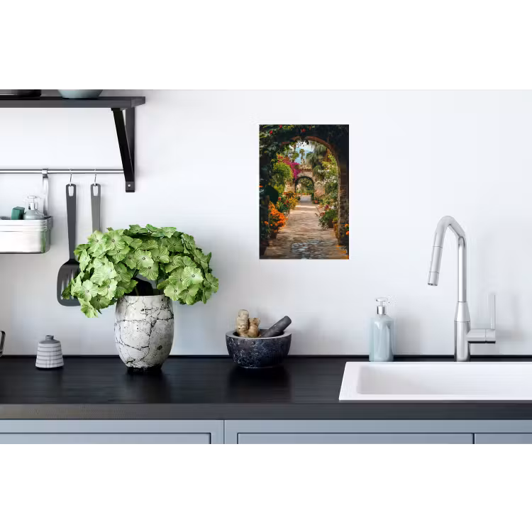 Muursticker - Doorkijk - Bloemen - Poort - Stenen — 2