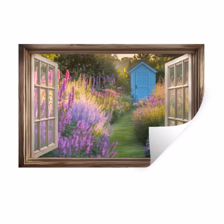 Muursticker - Doorkijk - Bloemen - Raam - Natuur — 1
