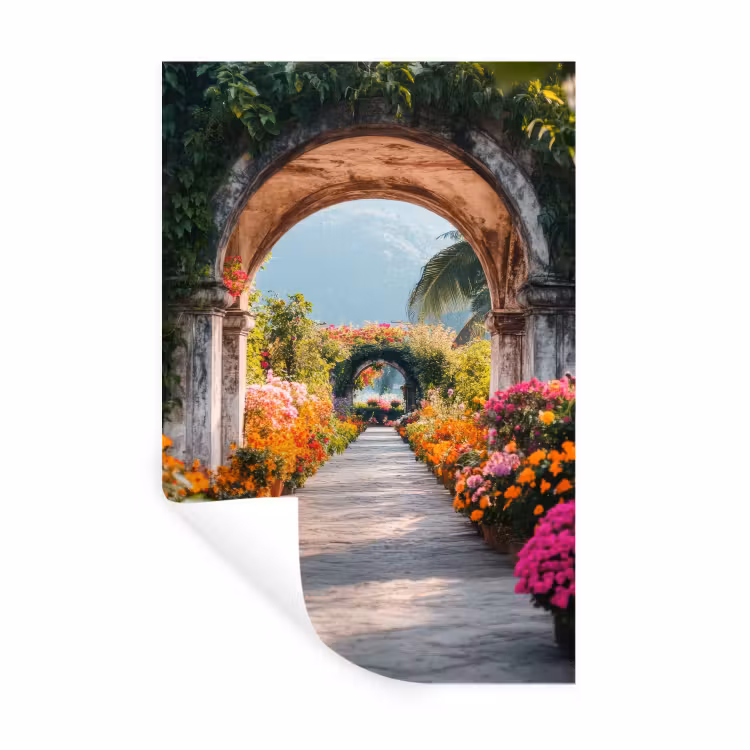 Muursticker - Doorkijk - Bloemen - Tropisch - Kleurrijk — 1