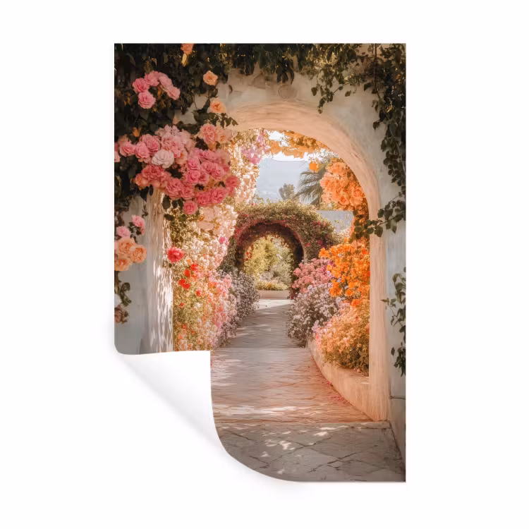Muursticker - Doorkijk - Boog - Bloemen - Pastel — 1