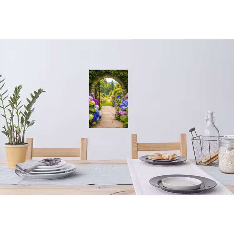 Muursticker - Doorkijk - Poort - Hortensia - Bloementuin — 3