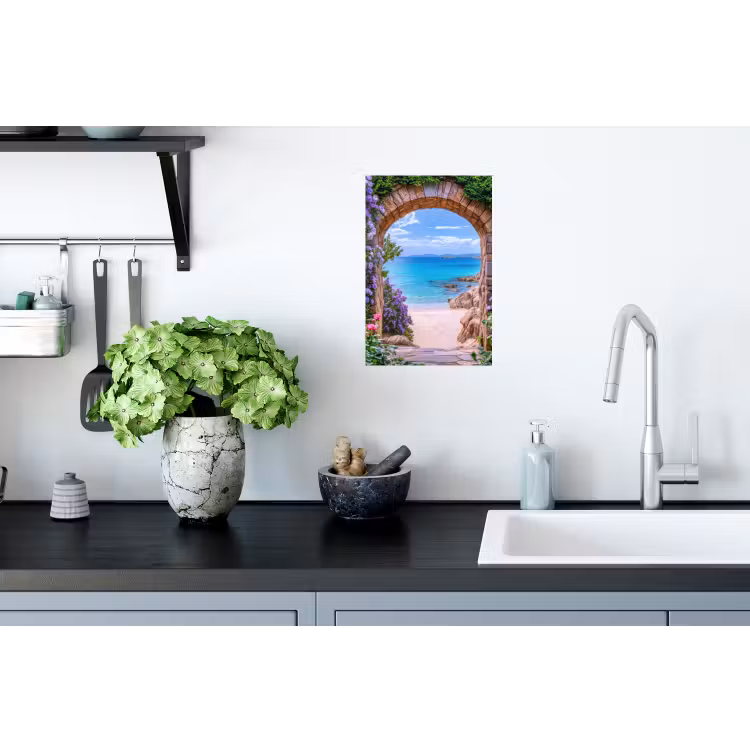 Muursticker - Doorkijk - Poort - Zee - Strand - Rotsen — 2