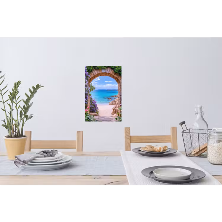 Muursticker - Doorkijk - Poort - Zee - Strand - Rotsen — 3