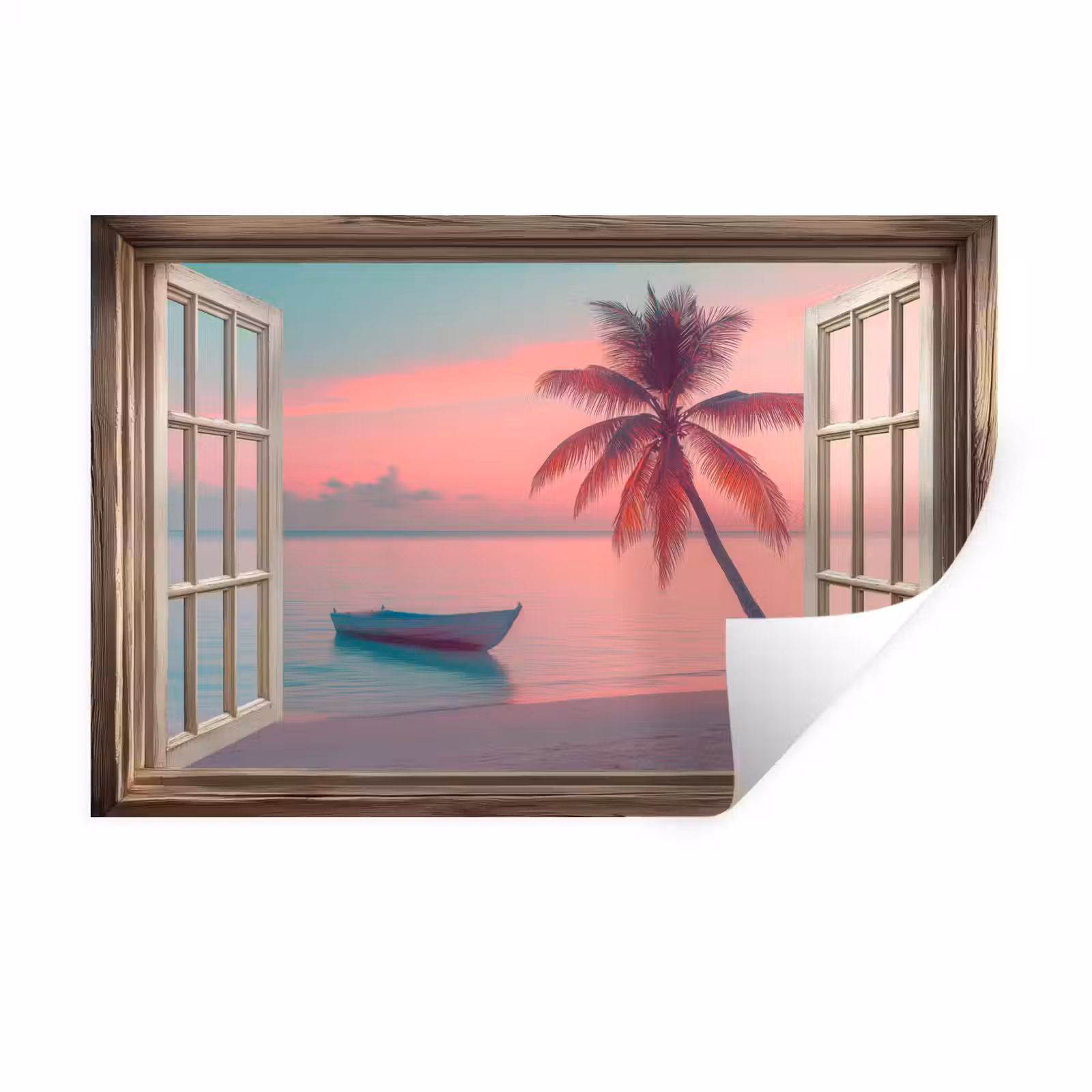 Muursticker - Doorkijk - Strand - Palmboom - Tropisch — 1