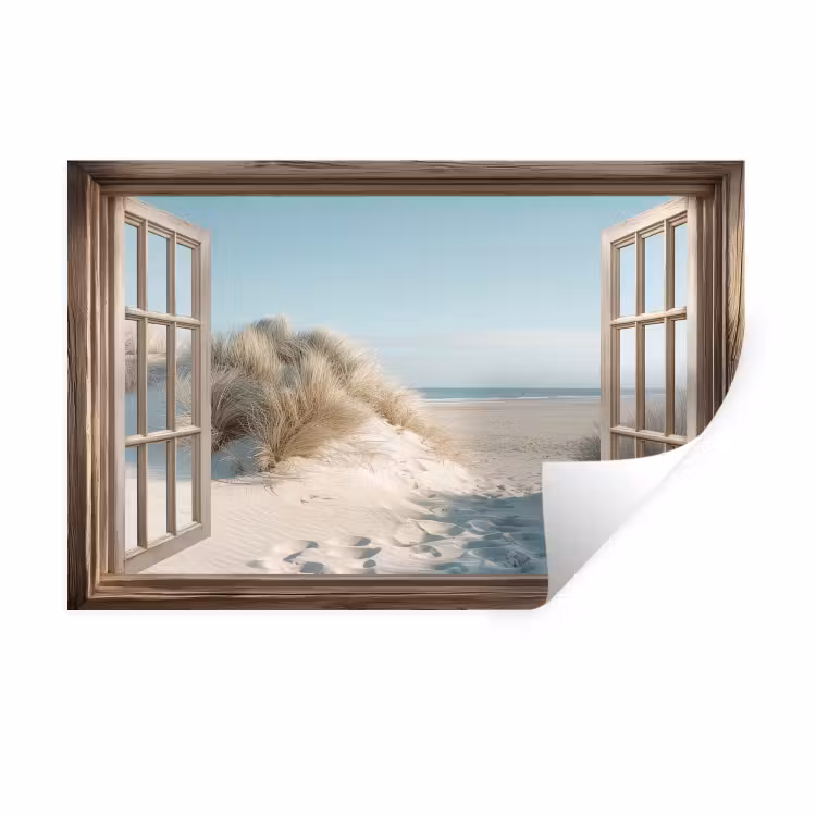 Muursticker - Doorkijk - Helmgras - Duinen - Zee - Landschap — 1