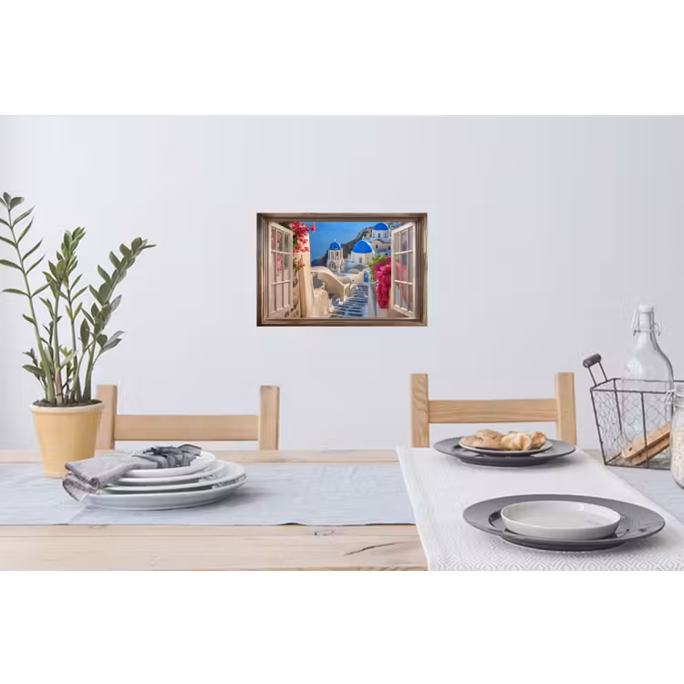 Muursticker - Doorkijk - Santorini - Landschap - Blauw - Grieks — 3