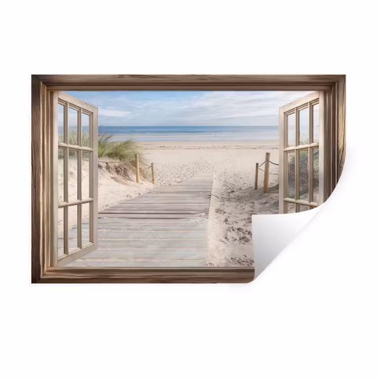 Muursticker - Doorkijk - Strand - Duinen - Pad - Landschap — 1