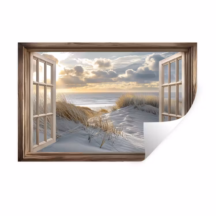 Muursticker - Doorkijk - Strand - Duinen - Zee - Natuur — 1