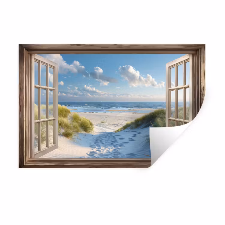 Muursticker - Doorkijk - Strand - Raam - Duinen - Zee — 1