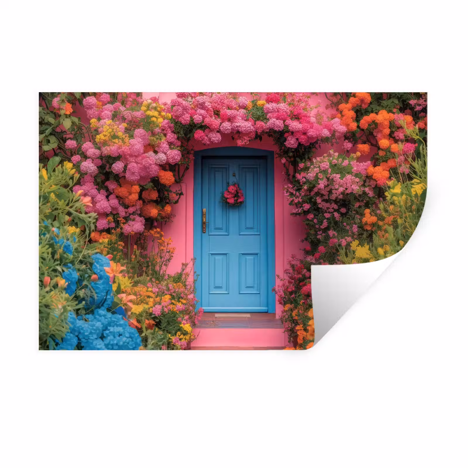 Muursticker - Bloemen - Deur - Roze — 1