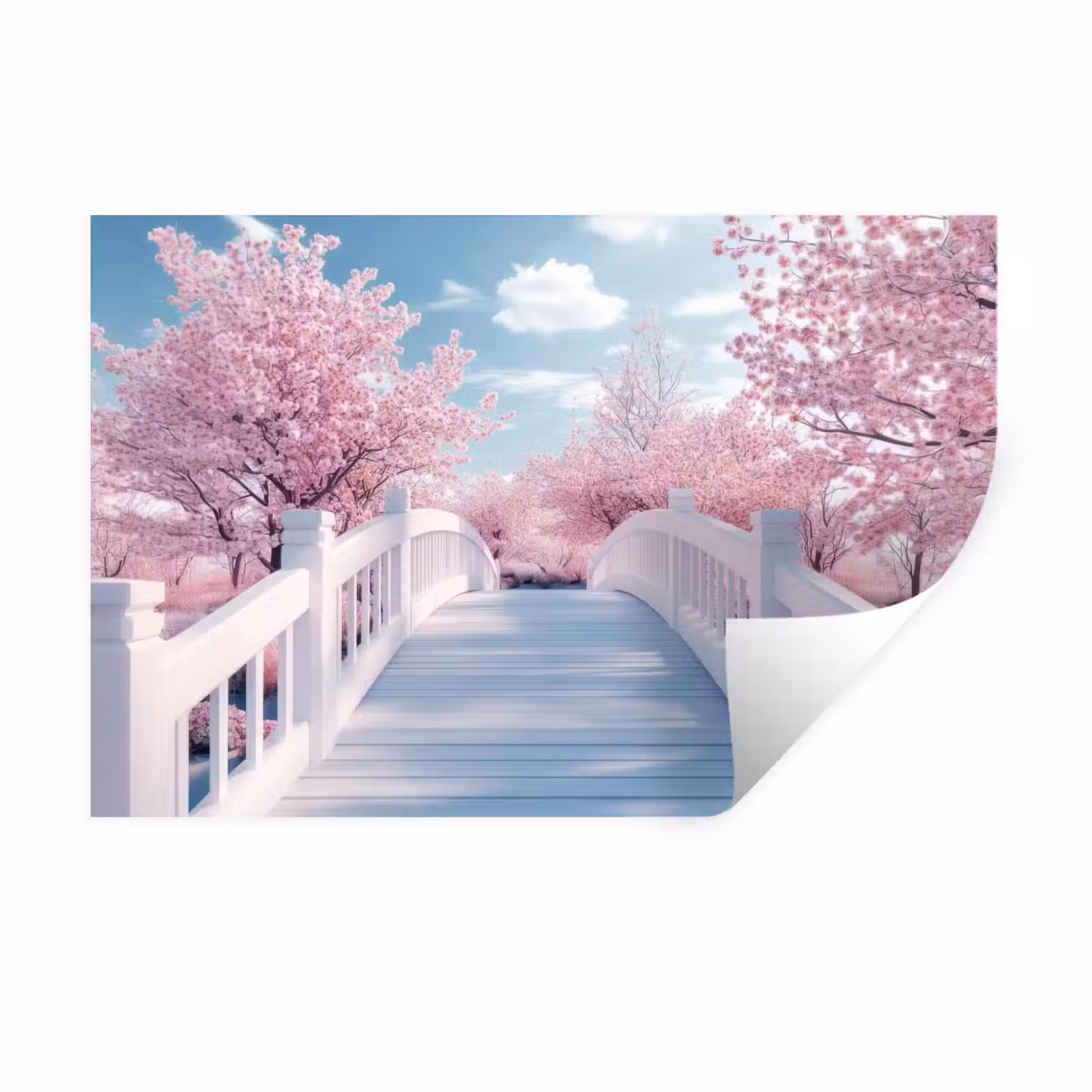 Muursticker - Brug - Kersenbomen - Wit — 1