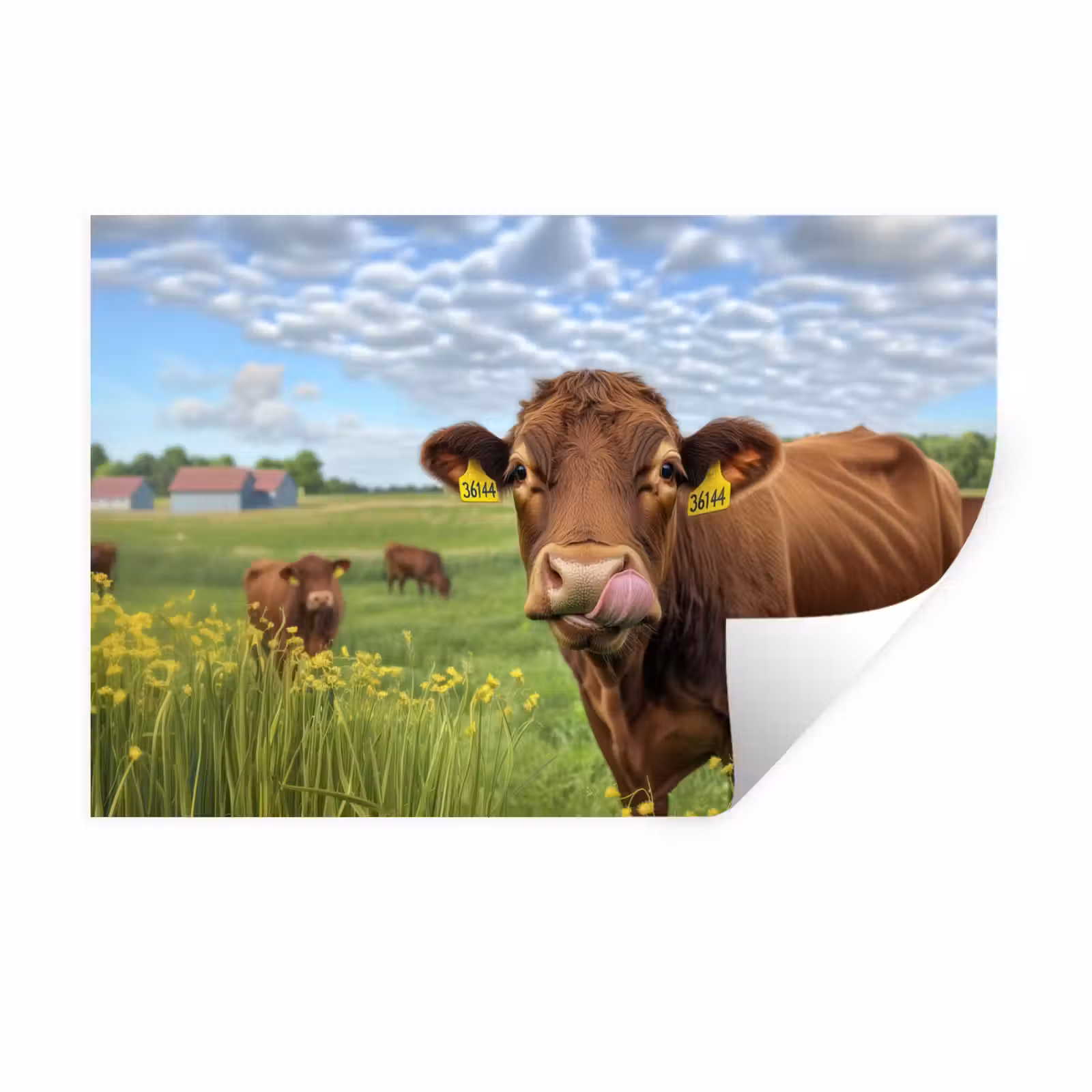 Muursticker - Koe - Weide - Bloemen — 1