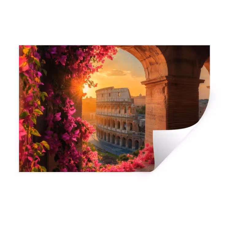 Muursticker - Colosseum - Rome - Roze Bloemen — 1
