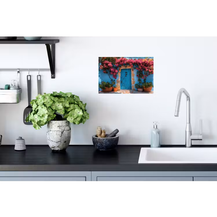 Muursticker - Deur - Hout - Bloemen - Blauw — 2