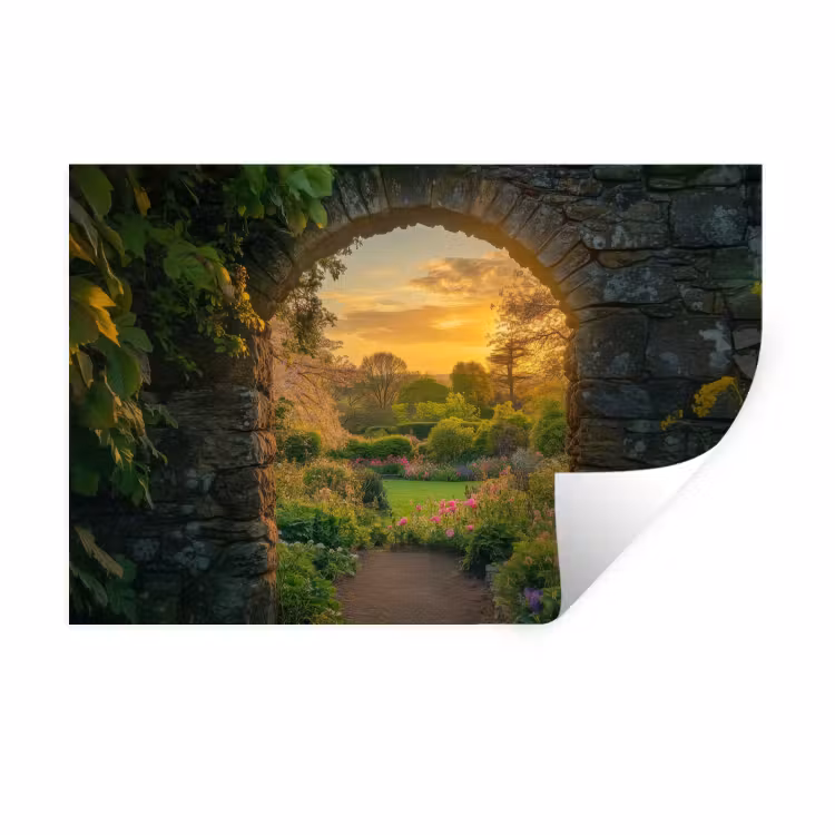Muursticker - Poort - Planten - Zonsondergang — 1