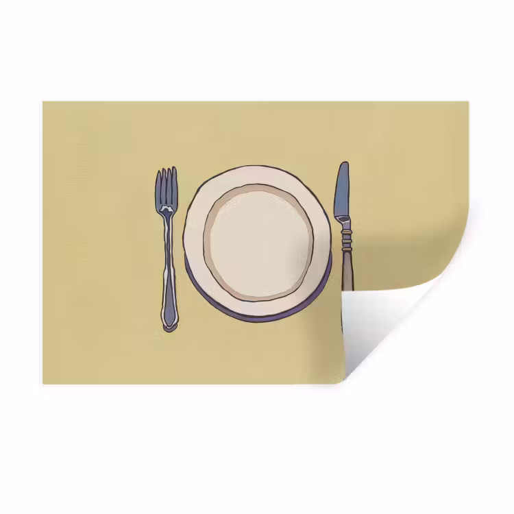Muursticker - Illustratie - Bord - Bestek - Beige — 1