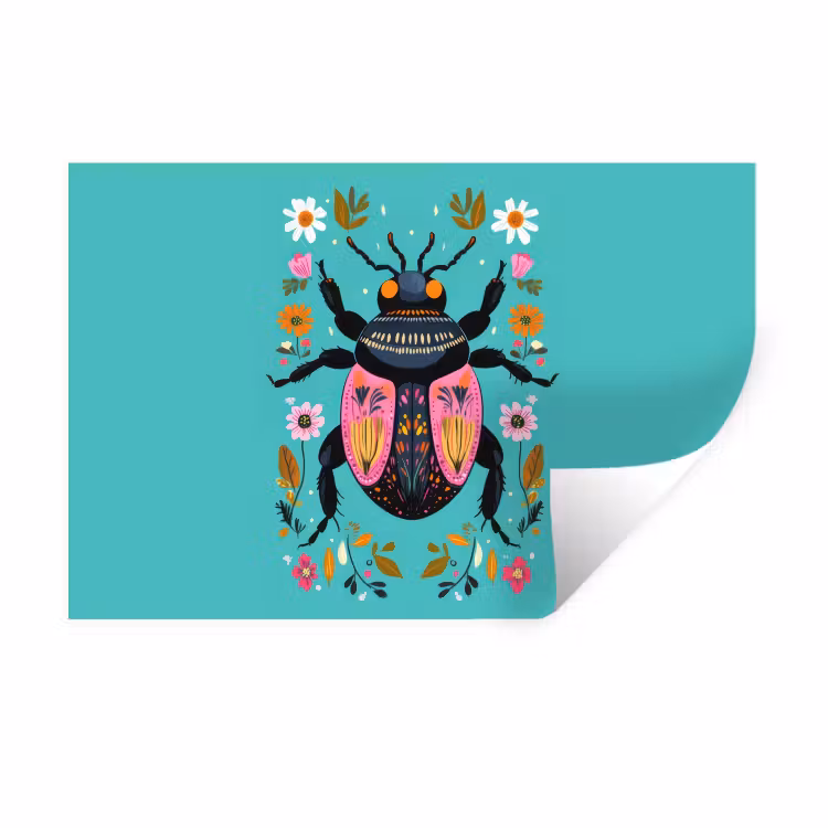 Muursticker - Kever - Bloemmotieven - Turquoise - Bladeren — 1
