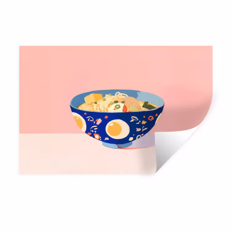 Muursticker - Noodles - Kom - Blauw - Illustratie — 1