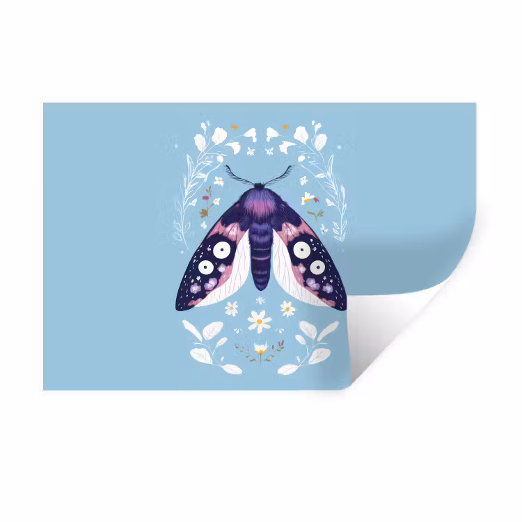 Muursticker - Bladeren - Wit - Vlinder - Insect — 1