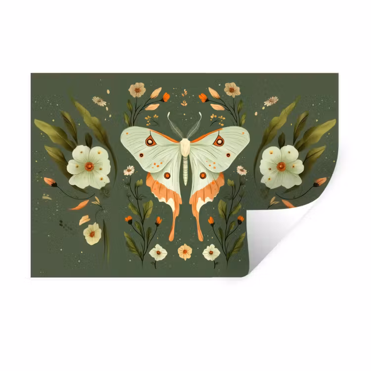 Muursticker - Bloemen - Bladeren - Olijfgroen - Vlinder — 1