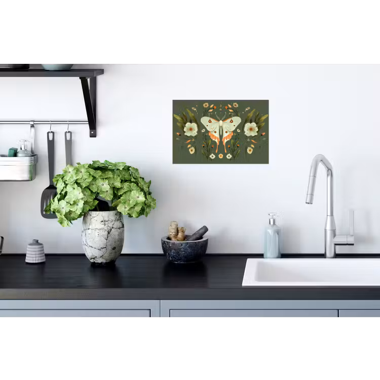 Muursticker - Bloemen - Bladeren - Olijfgroen - Vlinder — 2