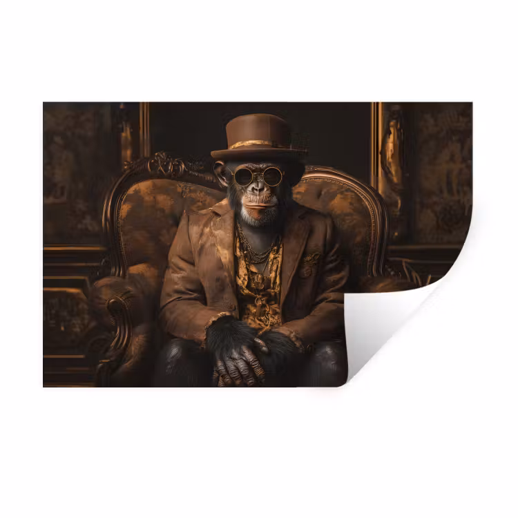 Muursticker - Chimpansee - Stoel - Pak - Bruin — 1