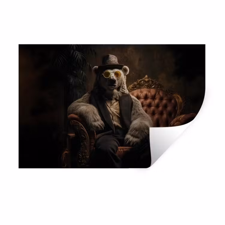 Muursticker - Ijsbeer - Hoed - Bril - Stoel — 1