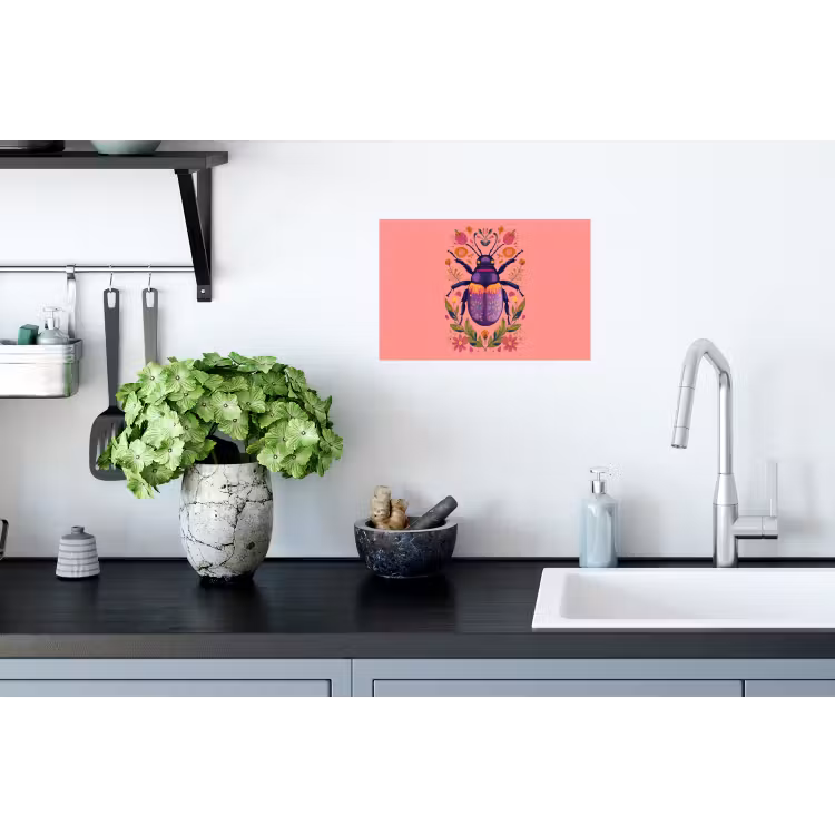 Muursticker - Paars - Kever - Stipjes - Bloemen — 2
