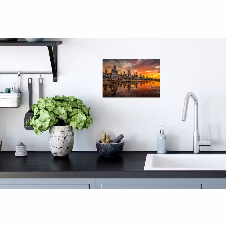 Muursticker - Boeddha beelden - Zonsondergang - Water - Boeddhisme — 2