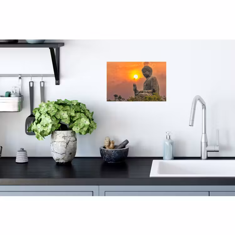 Muursticker - Buddha - Zonsondergang - Boeddha beelden - Planten — 2