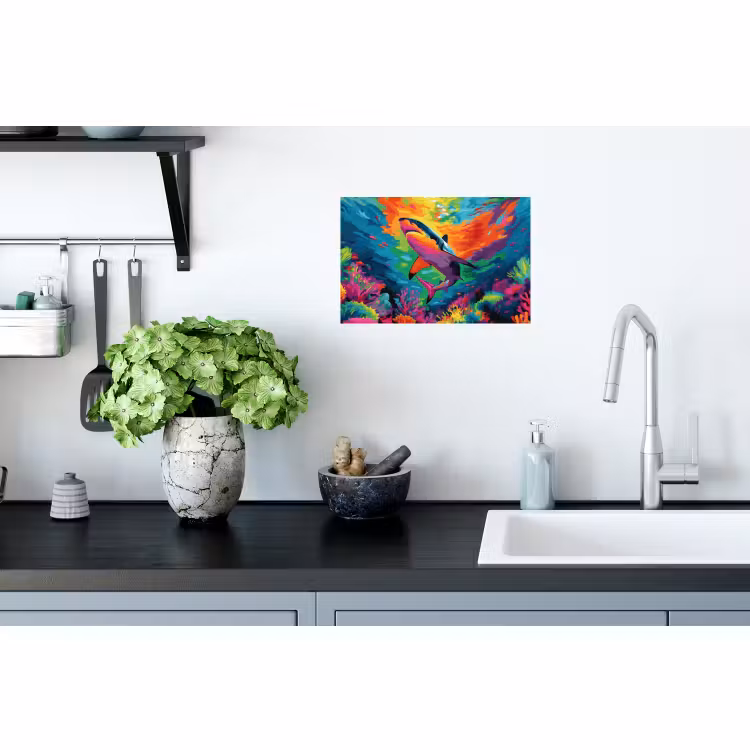 Muursticker - Haai - Koraalrif - Abstract - Kleurrijk — 2