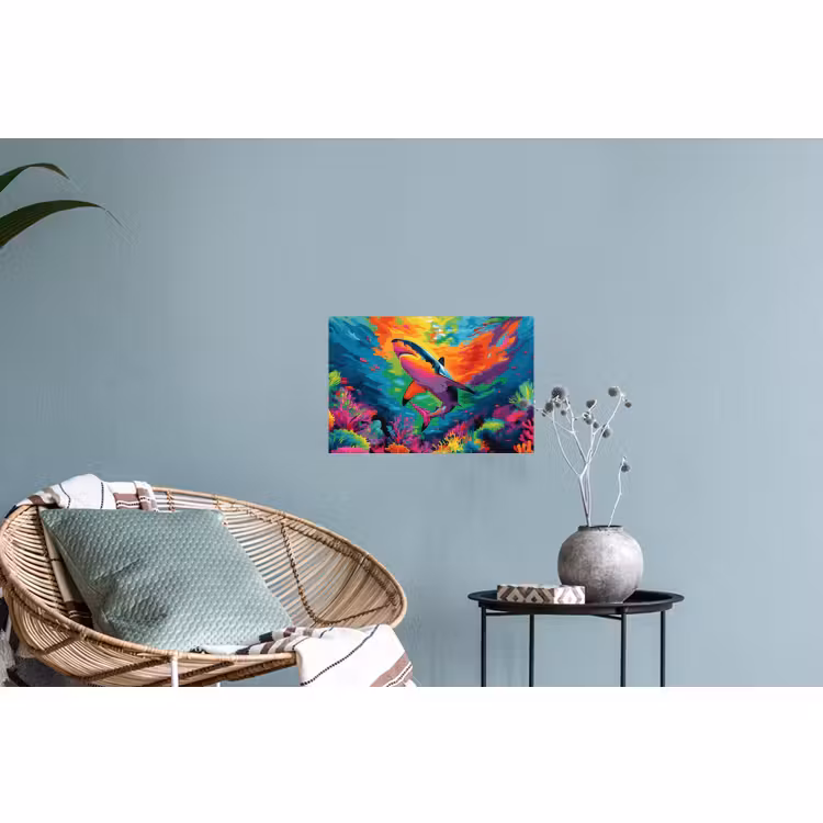Muursticker - Haai - Koraalrif - Abstract - Kleurrijk — 4