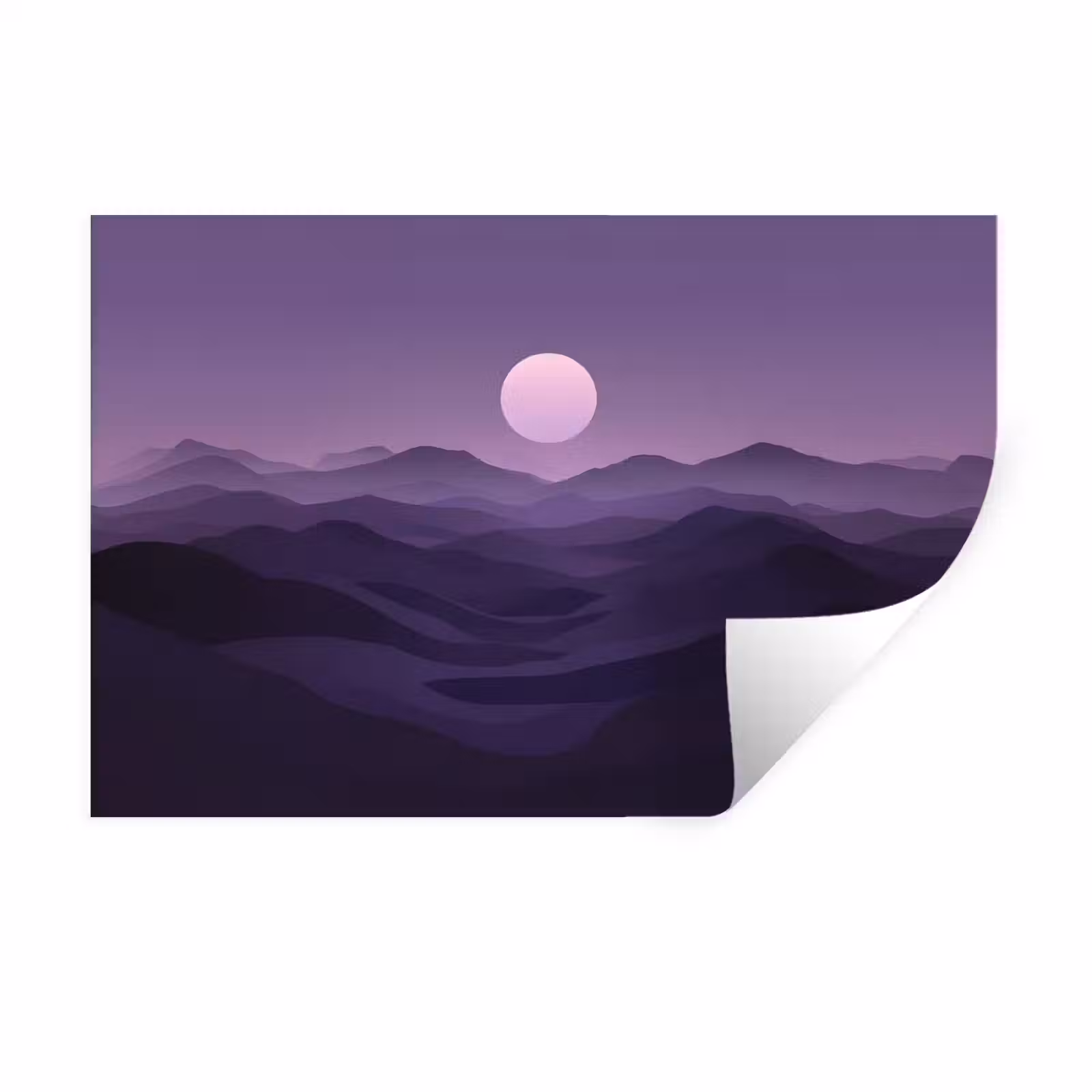 Muursticker - Heuvels - Paars - Mist - Zon — 1
