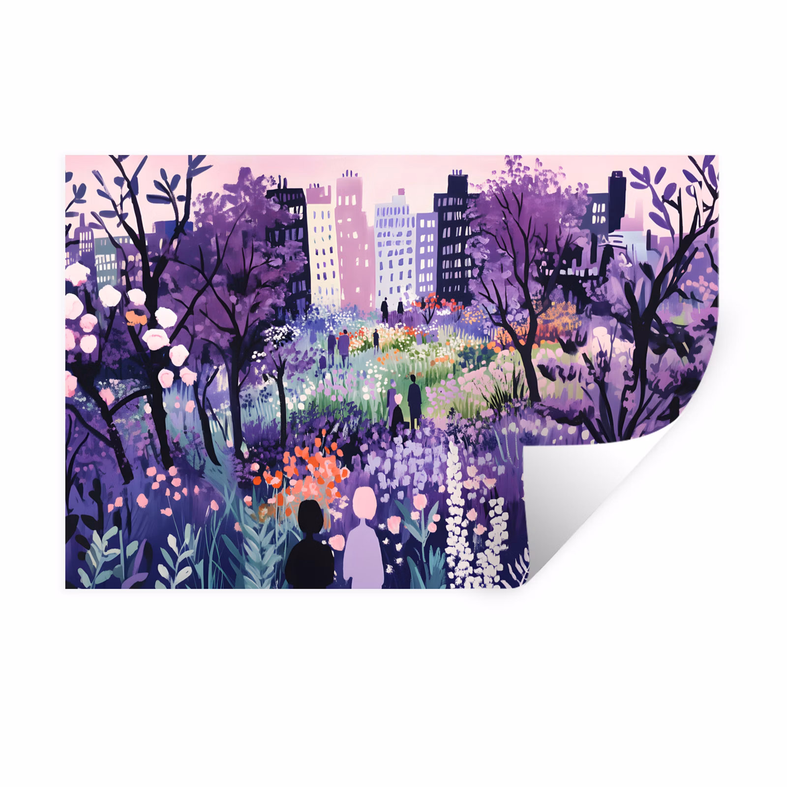 Muursticker - Park - Bomen - Bloemen - Gebouwen — 1