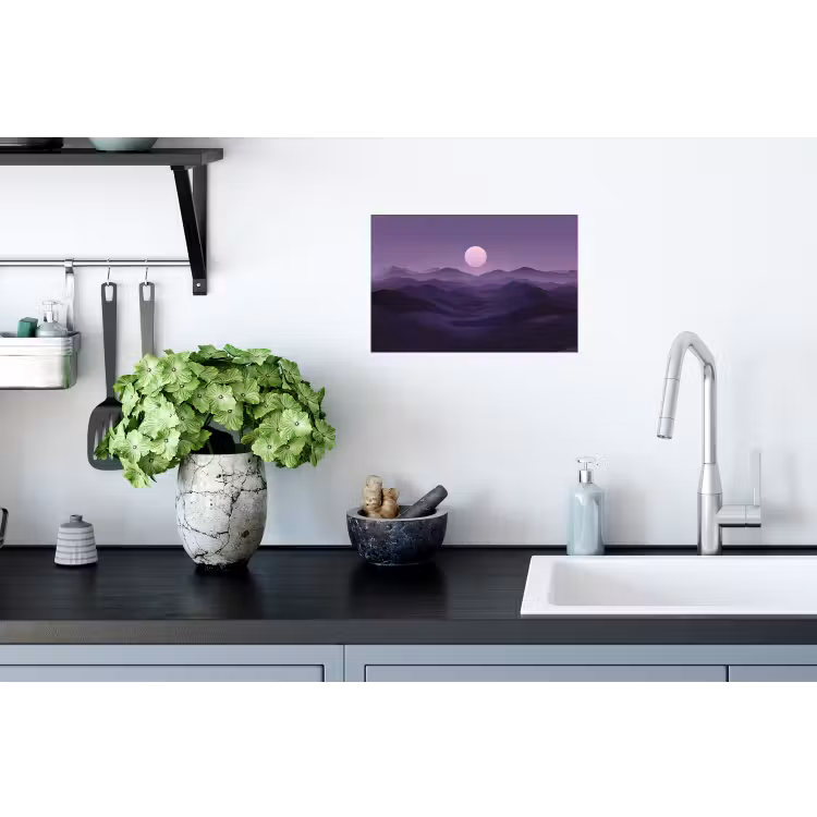 Muursticker - Heuvels - Paars - Mist - Zon — 2