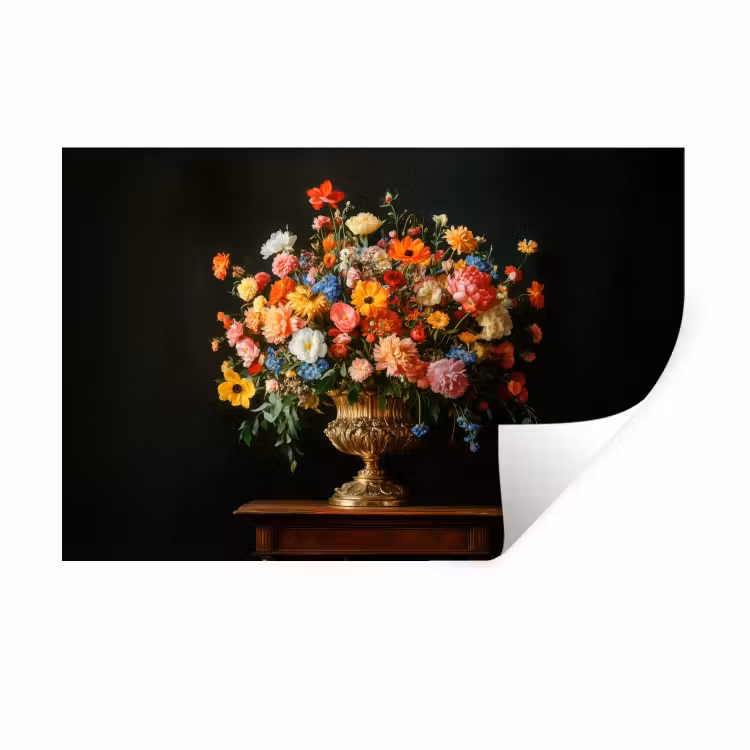 Muursticker - Goud - Bloemen - Kleuren - Vaas — 1