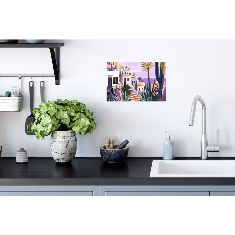 Muursticker - Huizen - Minimalistisch - Palmbomen - Kust — 2