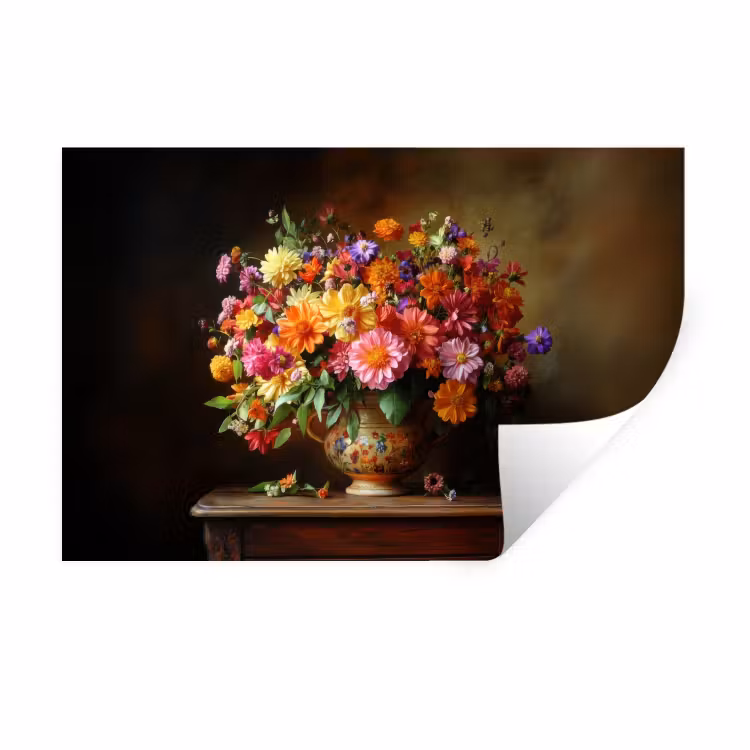 Muursticker - Kleuren - Boeket - Vaas - Hout — 1