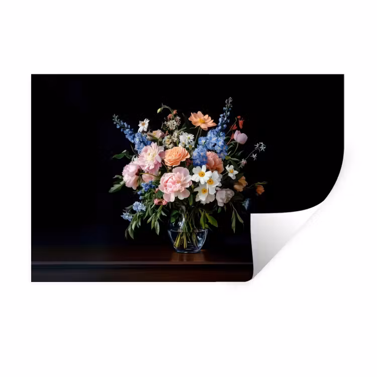 Muursticker - Pastel - Bloemen - Glazen - Vaas — 1
